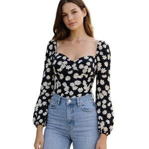 Reformation Reign Daisy Sweetheart Floral Top Women's S Long Sleeve Cottagecore